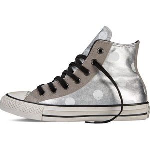 Distressed Converse Silver and White polka dot!